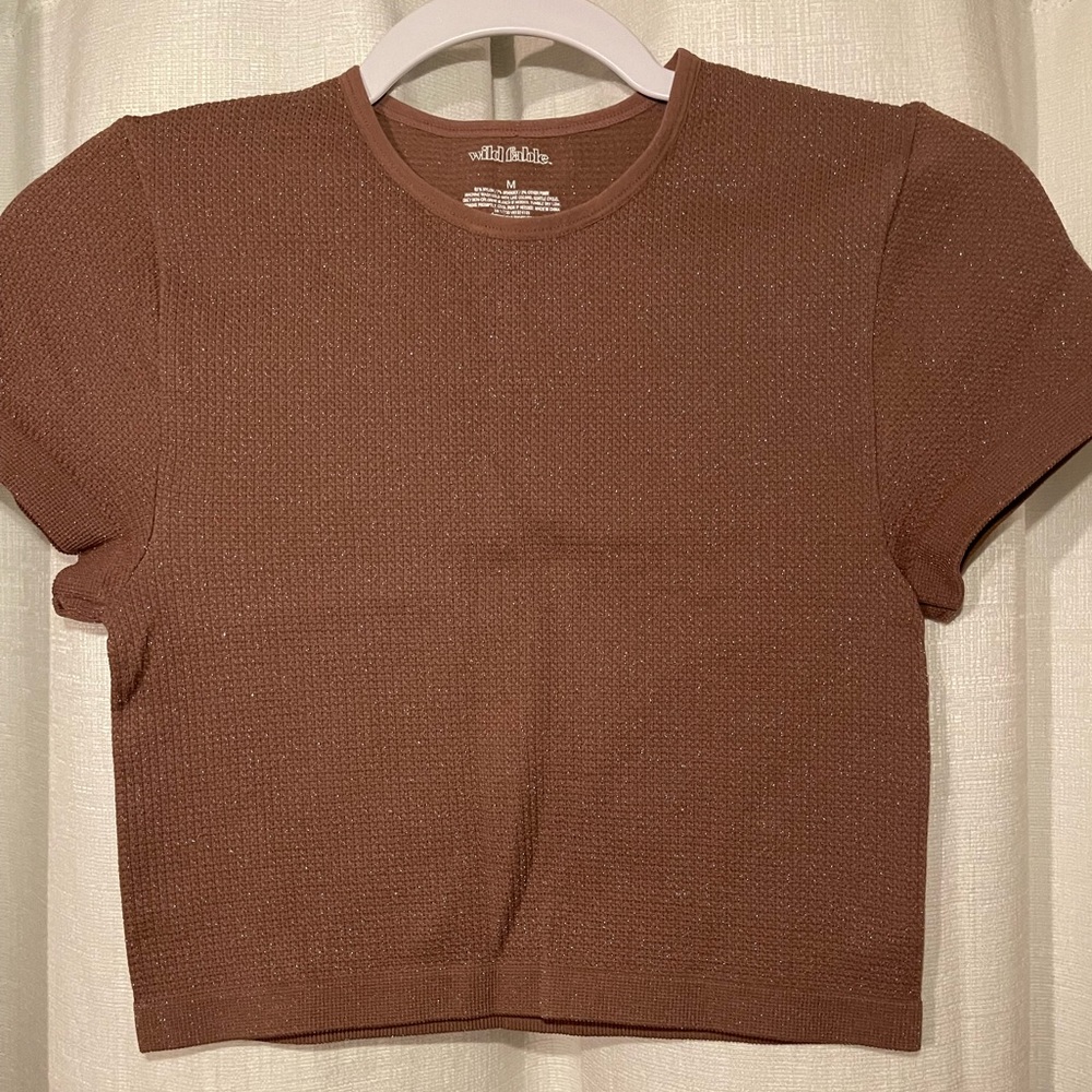 Wild Fable Textured Brown Short Sleeve Top